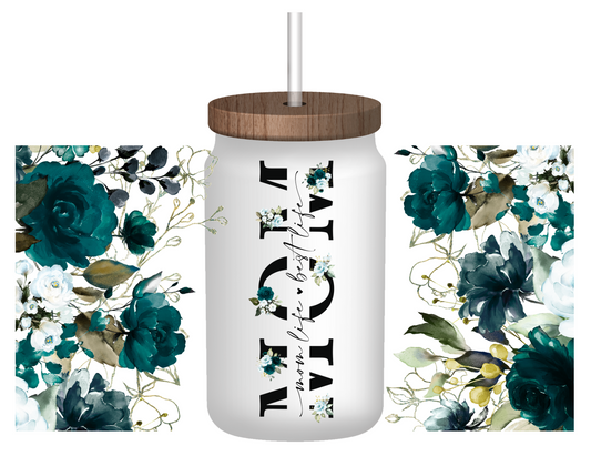 Mom floral 16oz glass cup