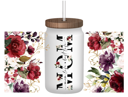 Mom floral 16oz glass cup