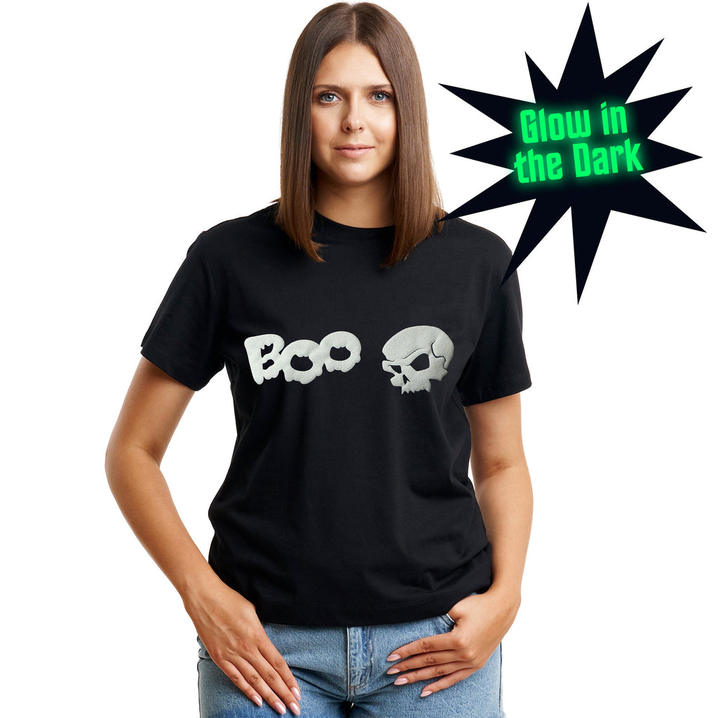 Skull Boo Glow in the Dark Puff Halloween Tee Shirt