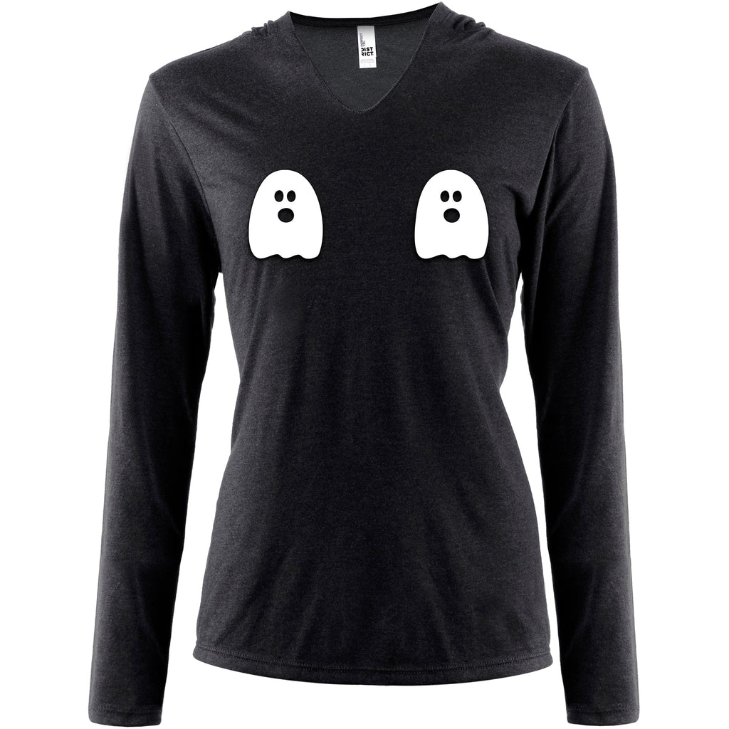 Halloween Glow in the Dark Ghost Boobies Tee Tapered Long Sleeve Hoodie