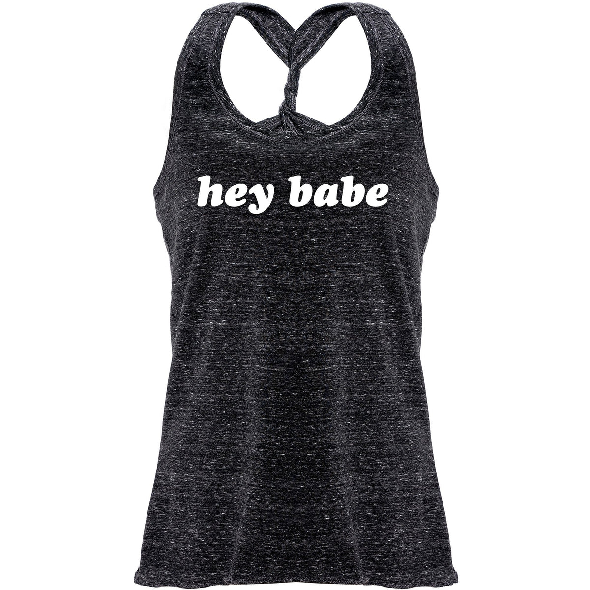 Hey Babe Black Gray Cosmic Twist Back Tank Top