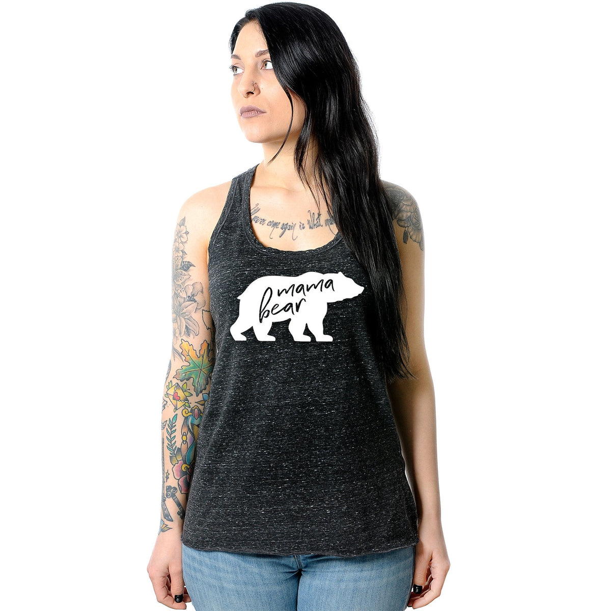 Mama Bear Black Gray Cosmic Twist Back Tank Top