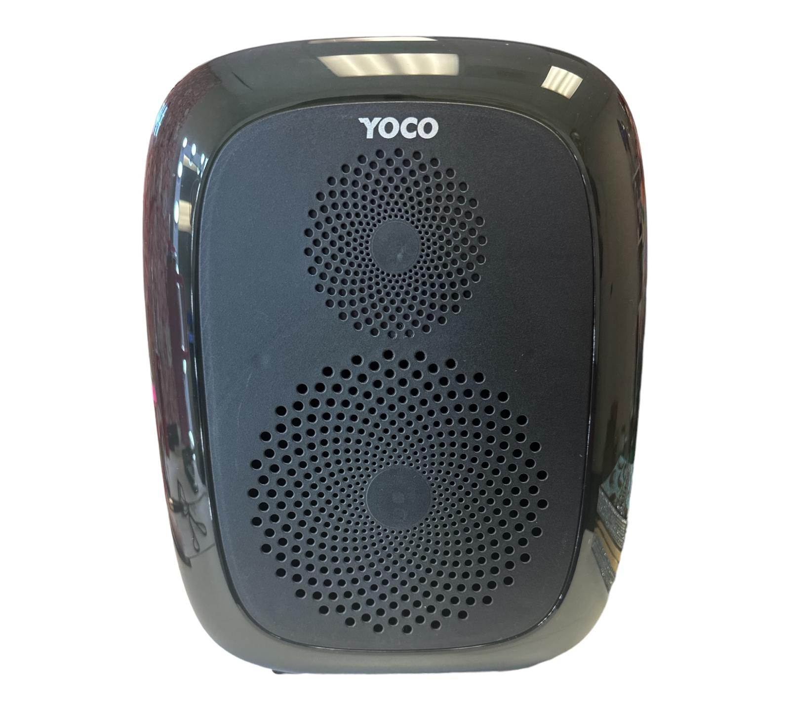 Black speaker with 'Yoco' branding on a white background