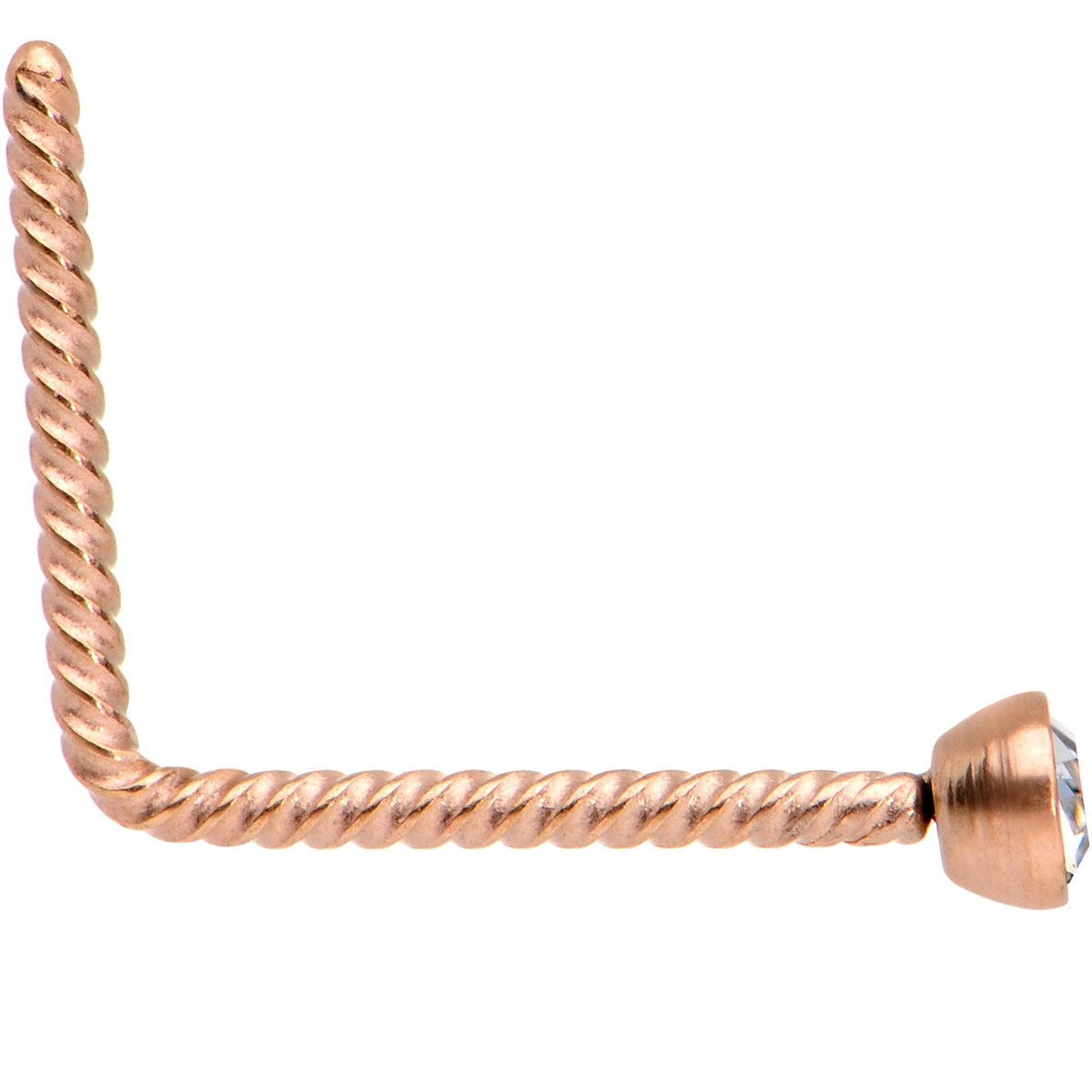 Clear 2mm Gem Inlay Rose Gold IP So Twisted L Shaped Nose Ring