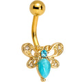 Aqua Gem Gold Tone Anodized Honey Butterfly Belly Ring