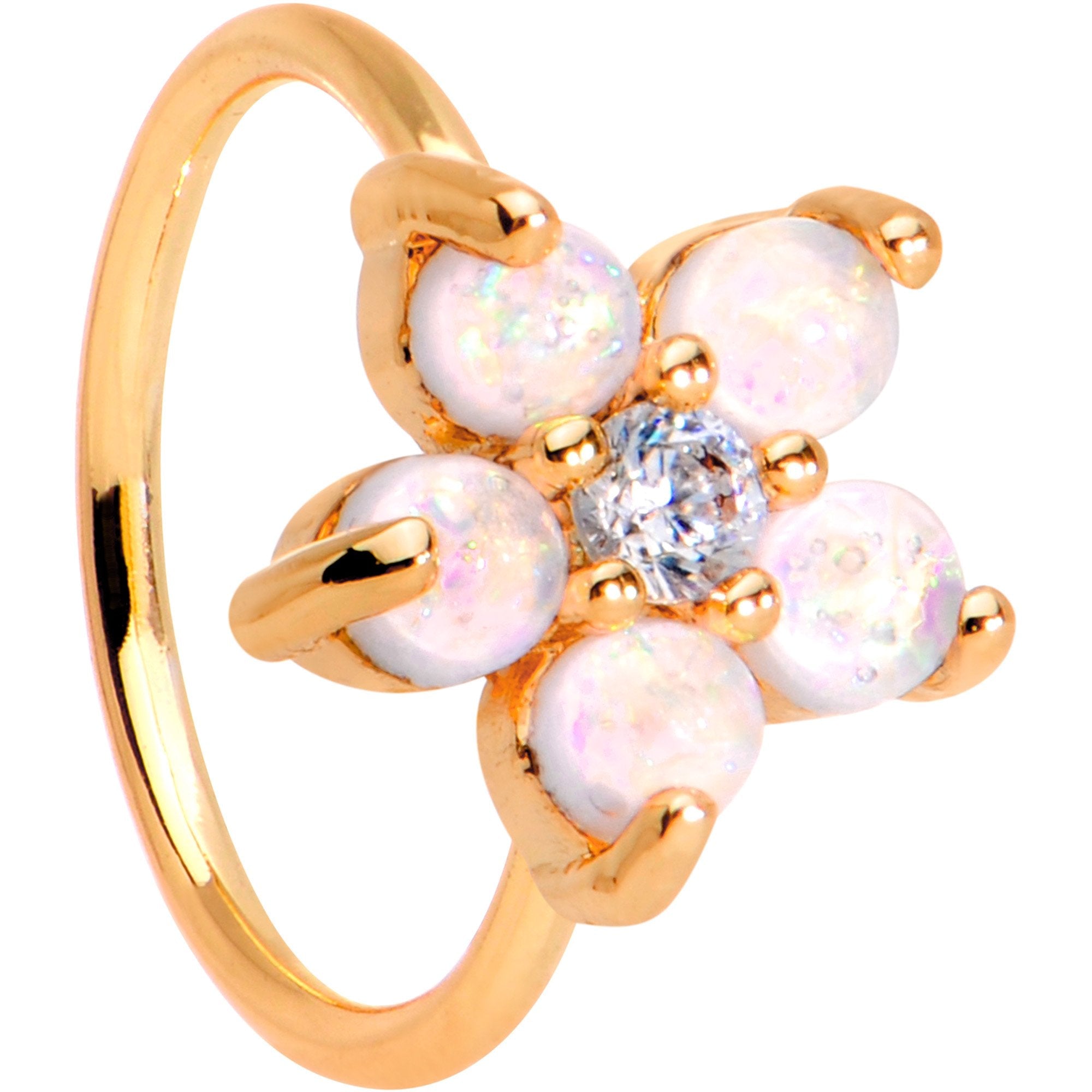 5/16 White Faux Opal CZ Rose Gold IP Flower Seamless Circular Ring