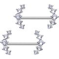 Clear CZ Gem Quintuple Cascade Barbell Nipple Ring Set