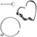 20G White Faux Opal Nose Bone Heart Closure Ring Pack Set of 3