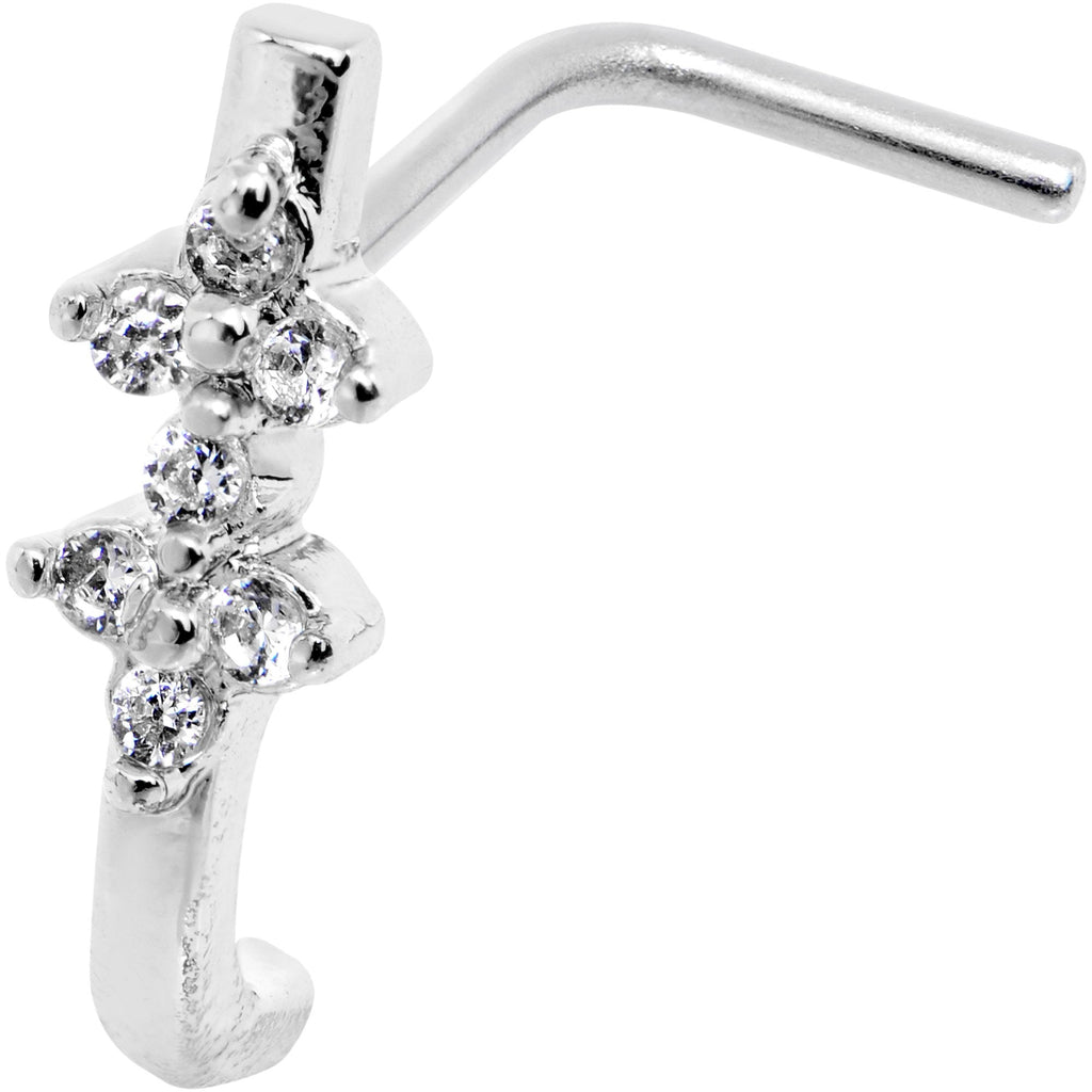 18G Clear CZ Bling Faux Hoop L Shaped Nose Ring