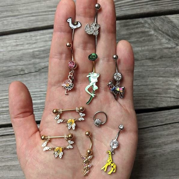 Clear Black Gem Ducky Belly Ring