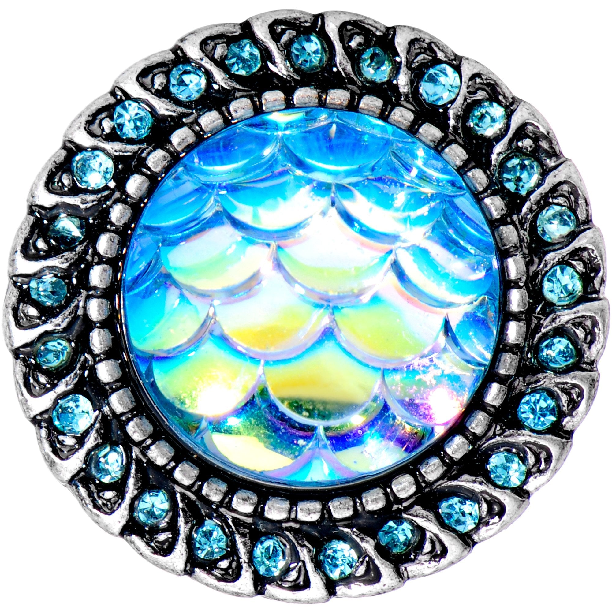 00G Aqua Gem Iridescent Blue Mermaid Scale Screw Fit Plug Set