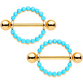 14mm Southwestern Blue Gold Tone Anodized Round Nipple Shield Set