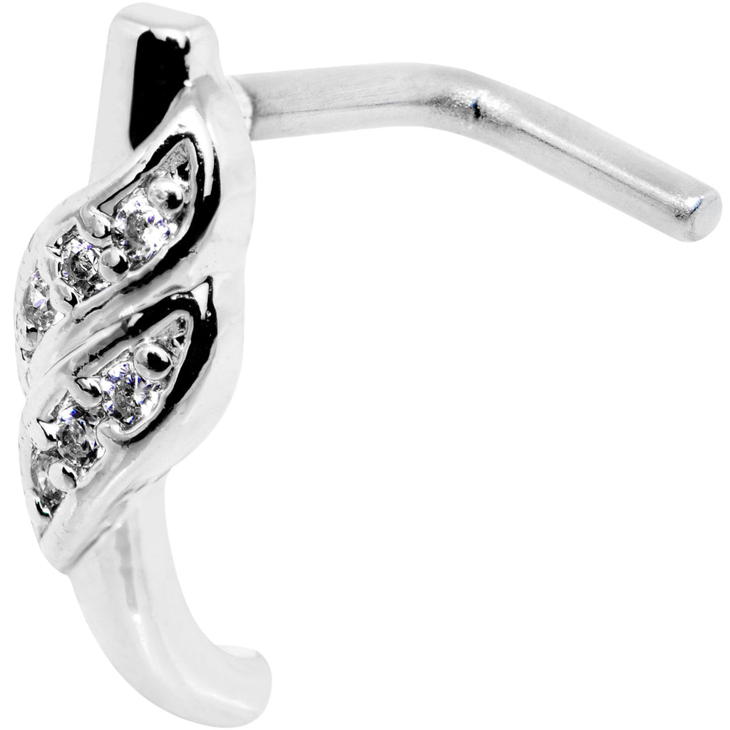 20G Clear CZ Swish Faux Hoop L Shaped Nose Ring