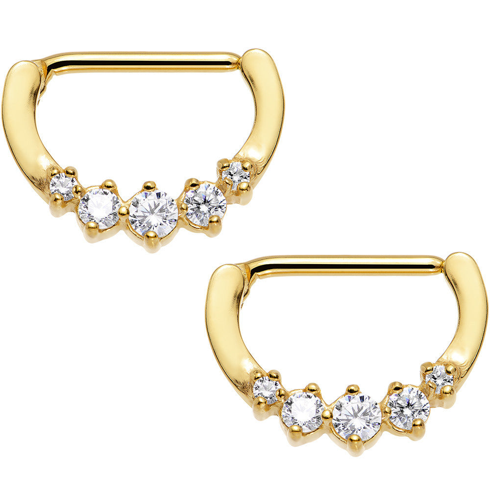 Clear Gold PVD Glam Nipple Clicker Set Created with Crystals
