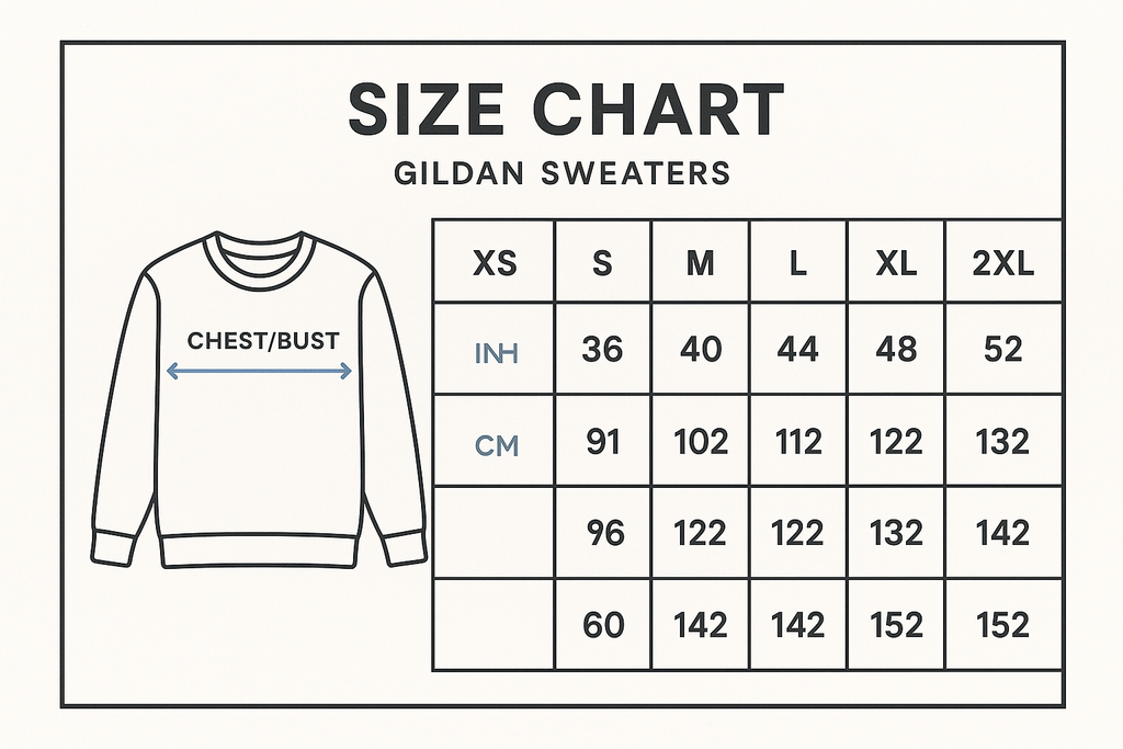 gildan sweaters size chart