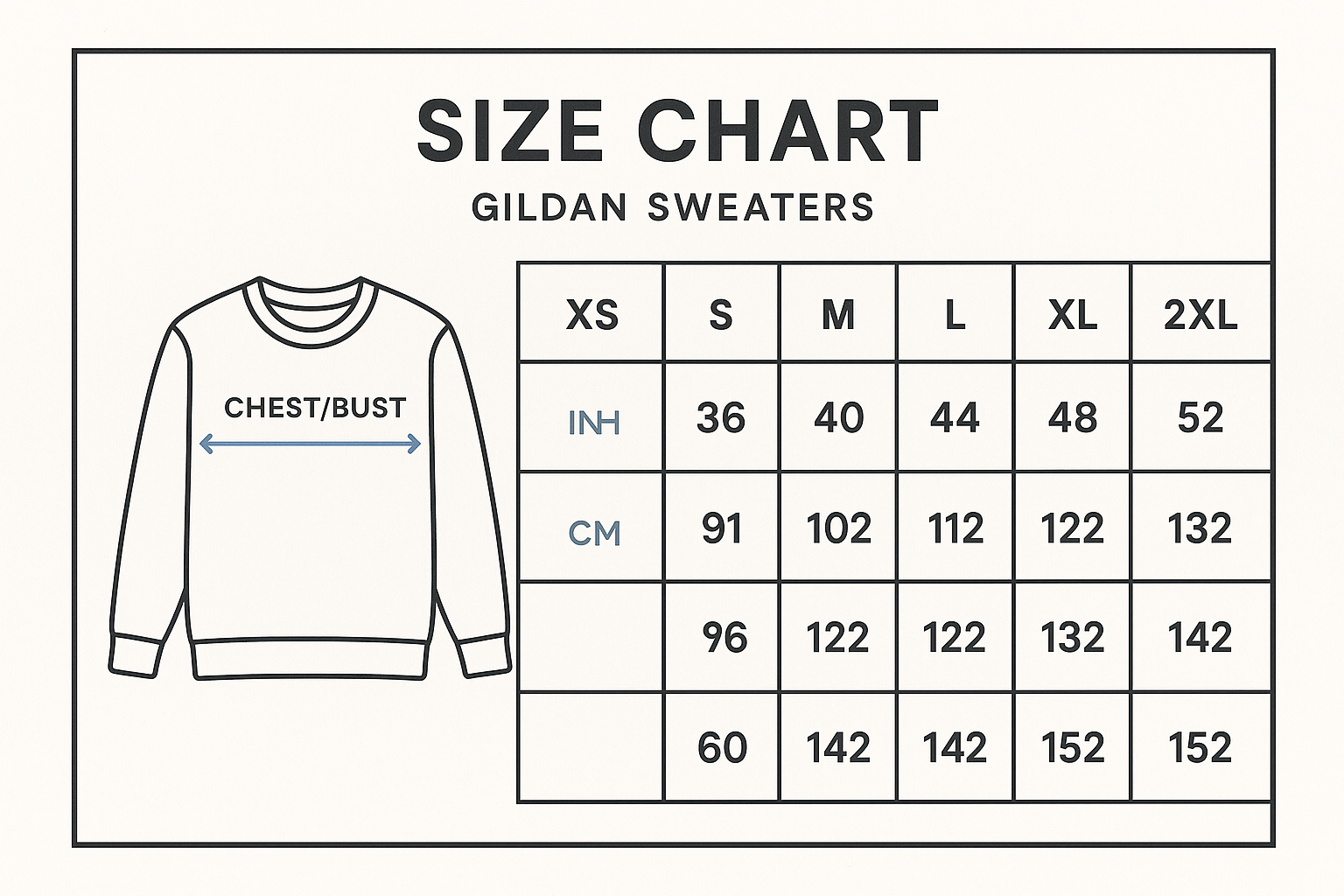gildan sweaters size chart
