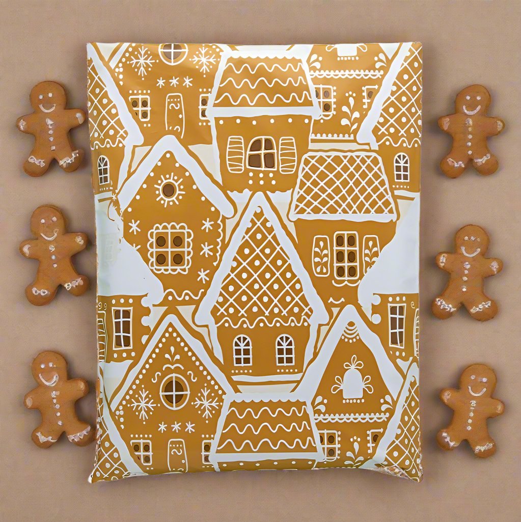 Gingerbread Poly Mailers Size 10x13 Christmas Shipping Bags