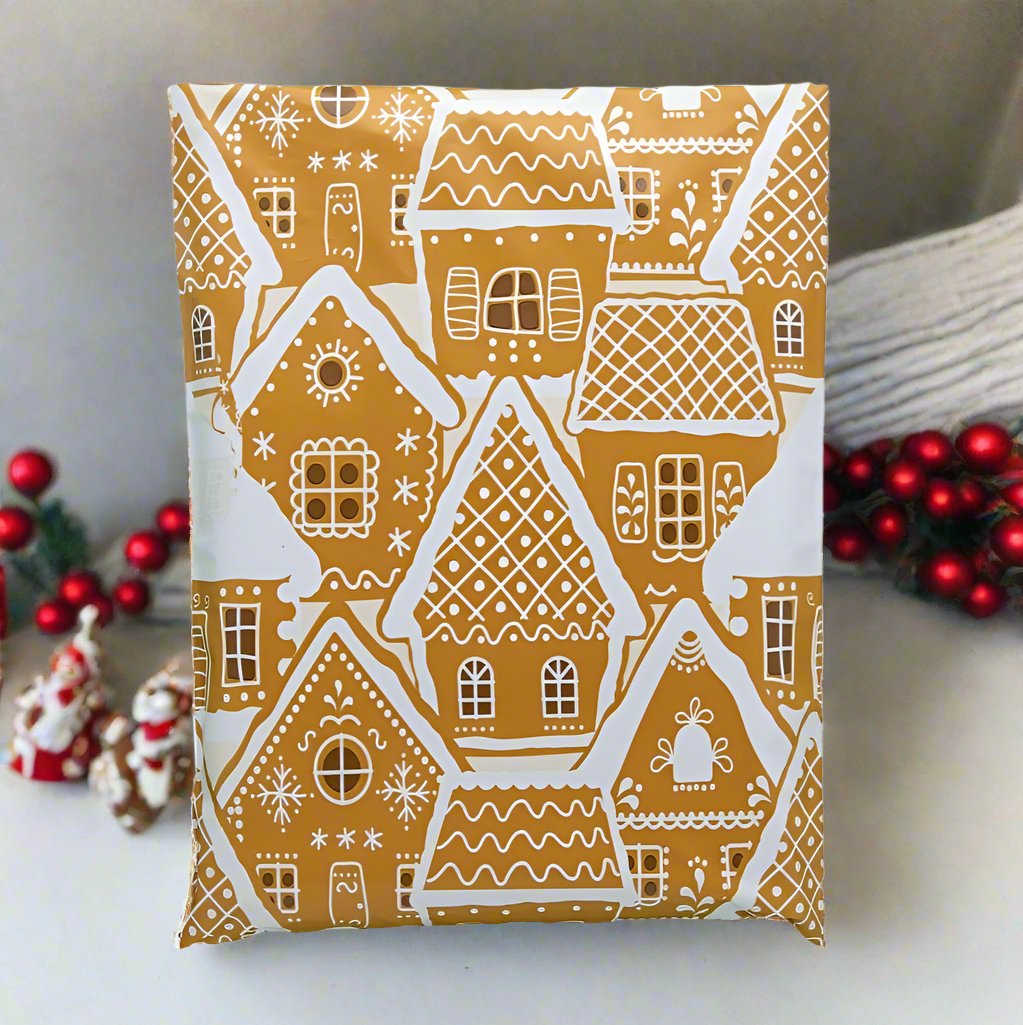 Gingerbread Poly Mailers Size 10x13 Christmas Shipping Bags