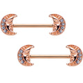 5/8 Clear Gem Rose Gold Tone Anodized Moon Barbell Nipple Ring Set