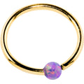20G 14k Yellow Gold Purple 2mm Synthetic Opal Captive Ring