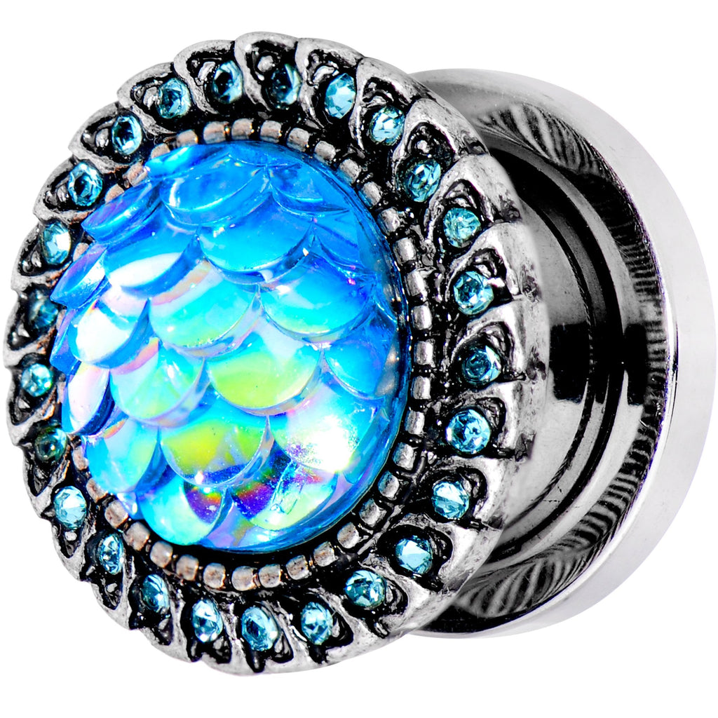 00G Aqua Gem Iridescent Blue Mermaid Scale Screw Fit Plug Set