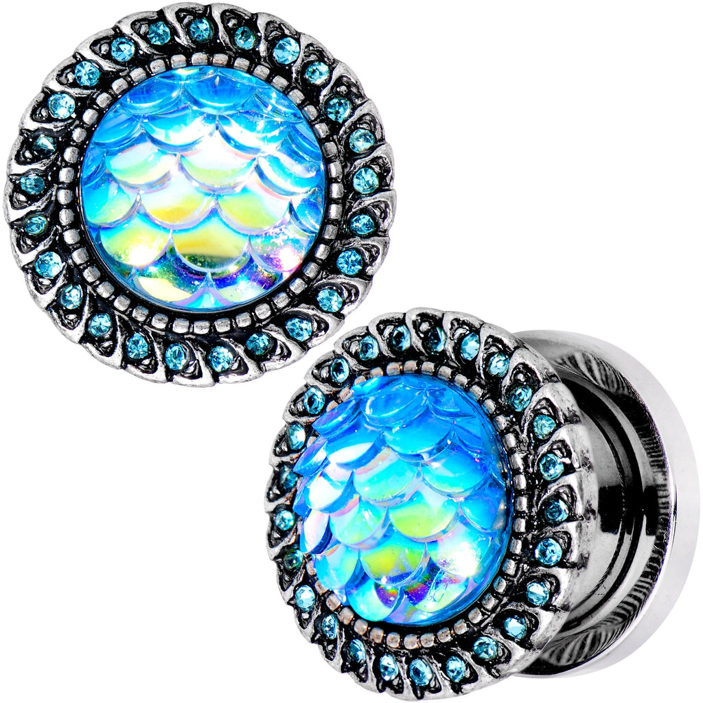 00G Aqua Gem Iridescent Blue Mermaid Scale Screw Fit Plug Set