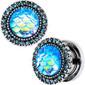 00G Aqua Gem Iridescent Blue Mermaid Scale Screw Fit Plug Set