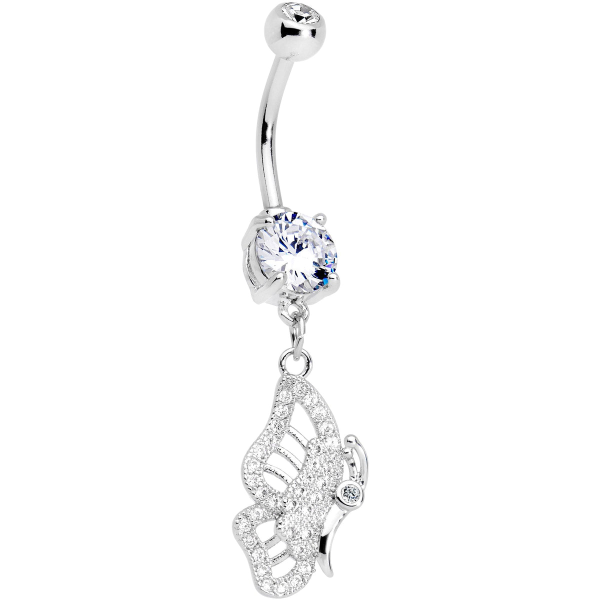 Clear Gem Monarch Butterfly Dangle Belly Ring