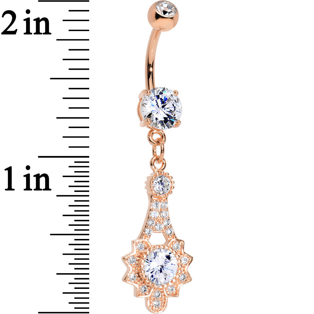 Clear CZ Gem Rose Gold Plated Elegant Embellishment Dangle Belly Ring