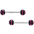 5/8 Black Pink CZ Gem Two Tone Stripe Barbell Nipple Ring Set