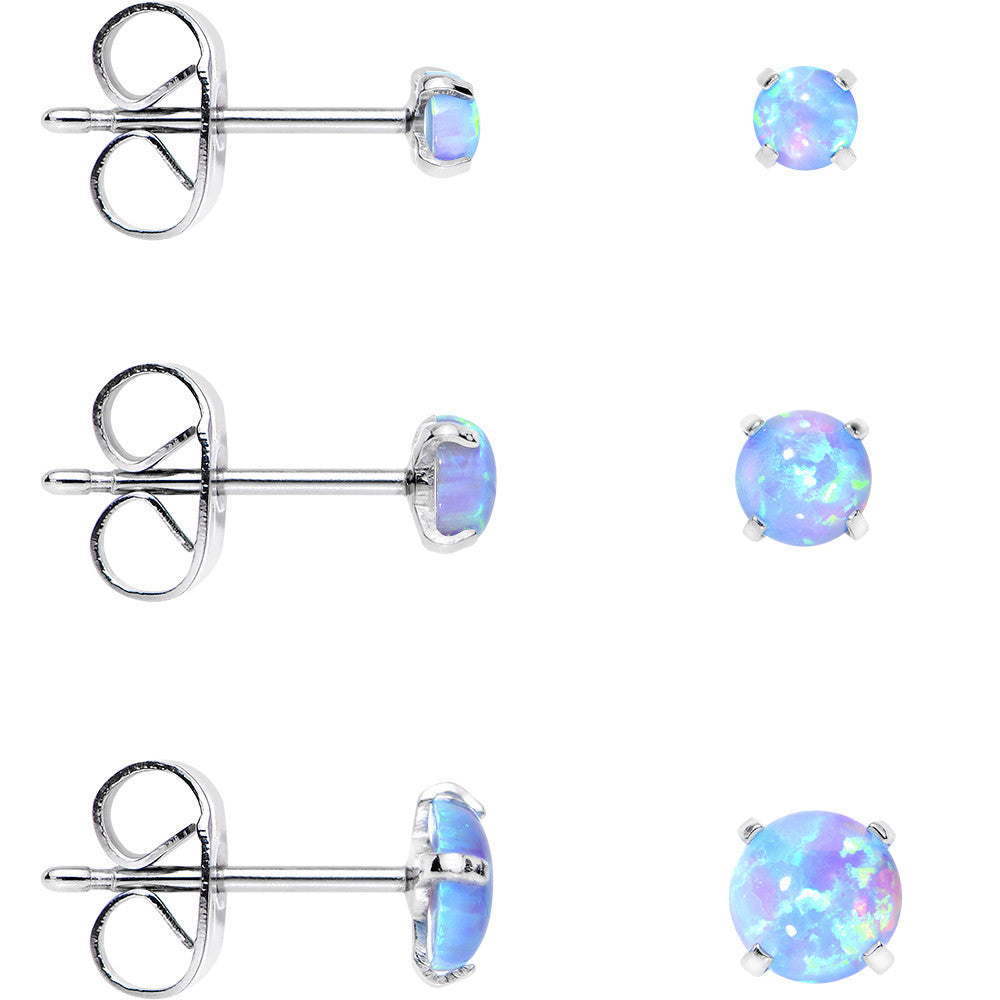 Light Blue Synthetic Opal Stainless Steel Post Stud Earring Pack Set of 3