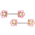 9/16 Clear Gem Frosted Flower Barbell Nipple Ring Set