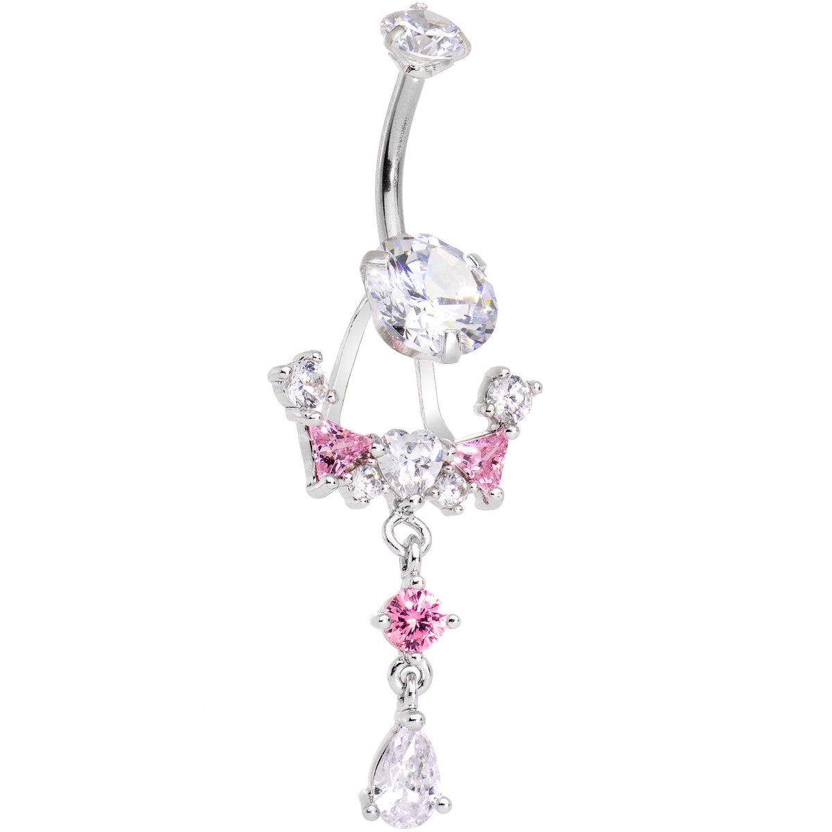 Clear Pink CZ Gem Alluring Elegance Dangle Belly Ring