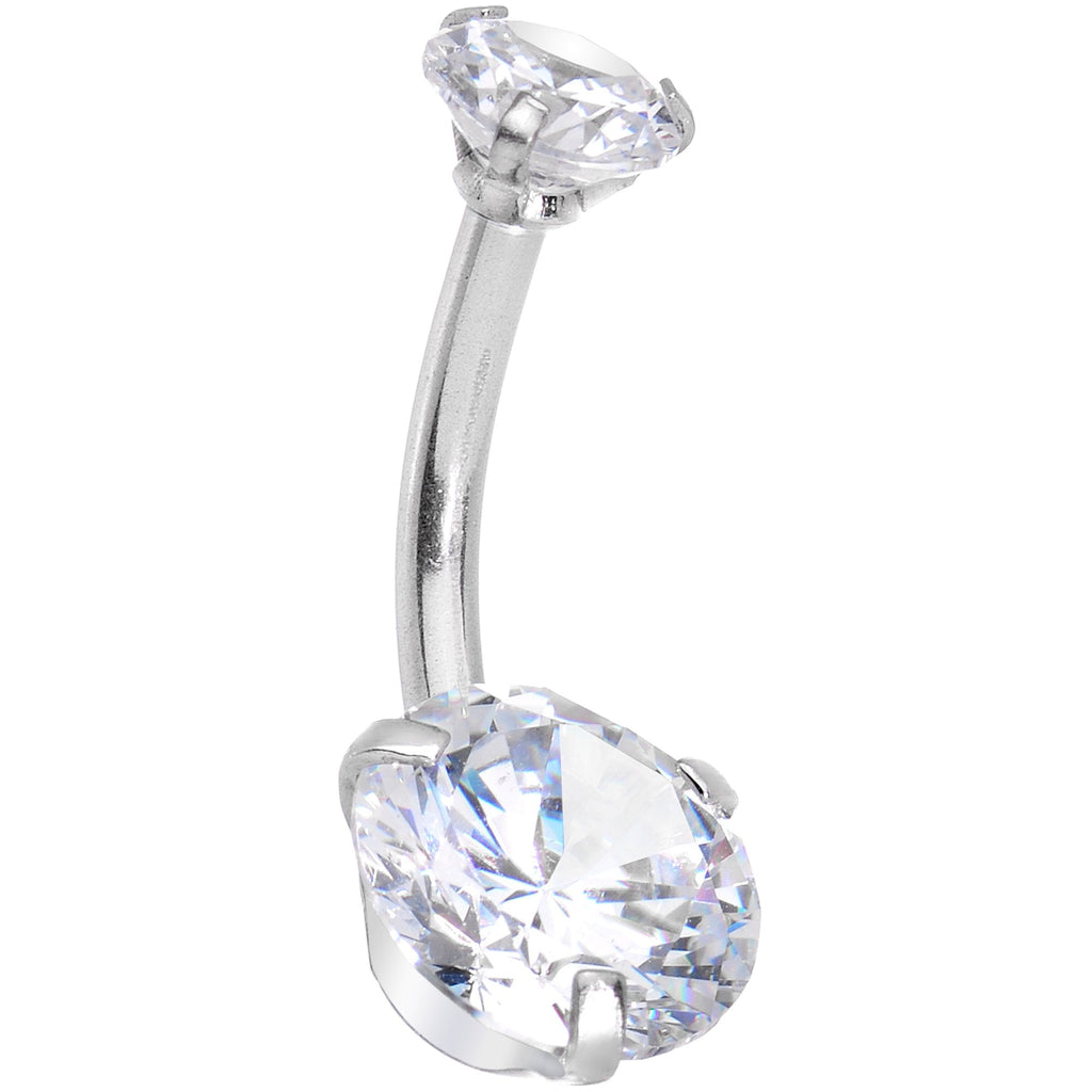 Clear Pink CZ Gem Alluring Elegance Dangle Belly Ring