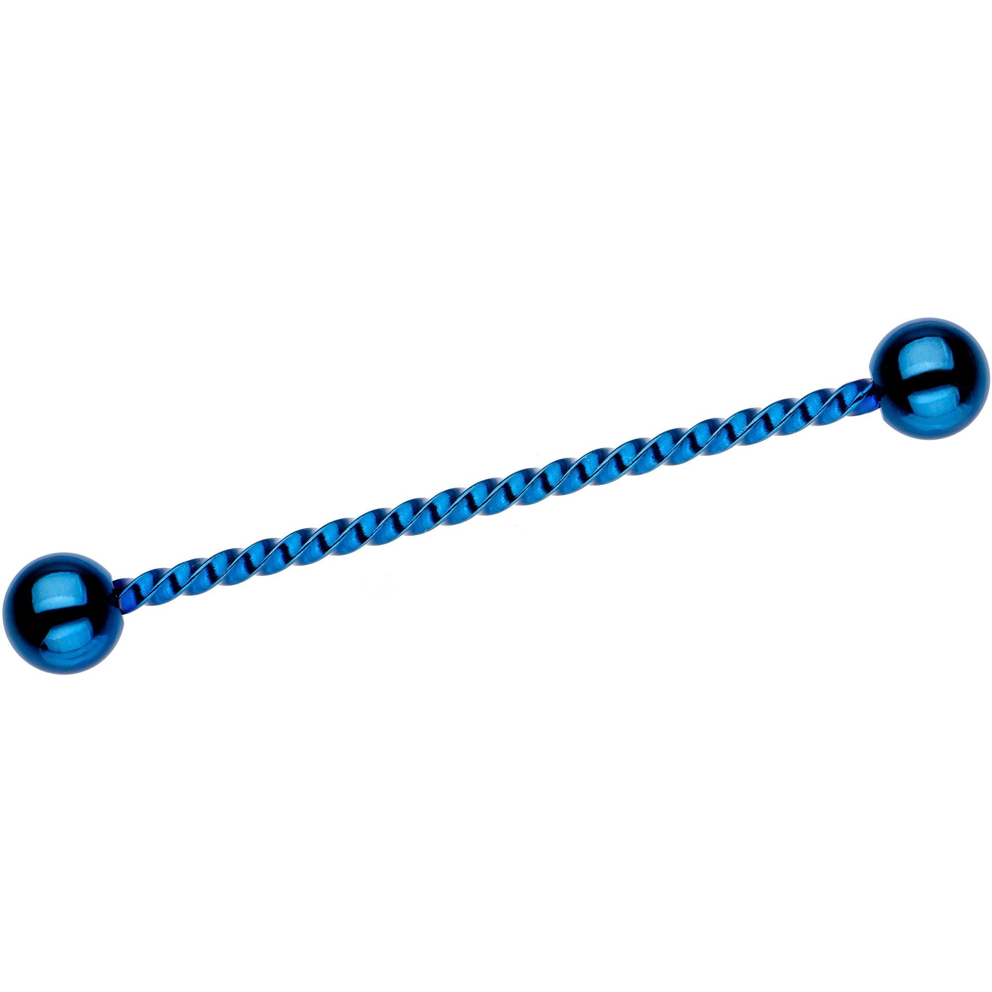 Blue IP Seriously Twisted Industrial Barbell Earring 38mm
