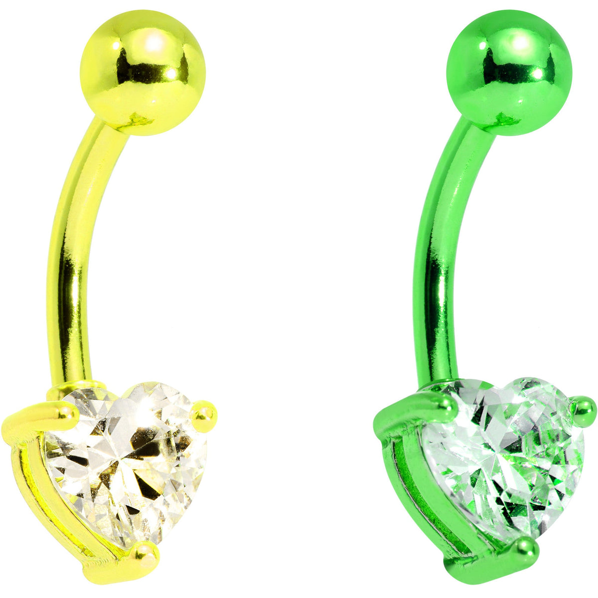 Clear Cubic Zirconia Gem Multicolor Heart Belly Ring Set of 5