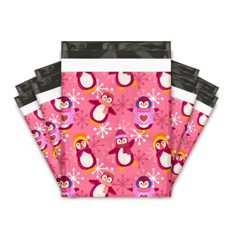 Penguin Winter Poly Mailers Size 10x13 Colorful Shipping Bags