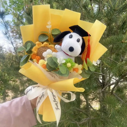 Kawaii Graduation Plush Bouquet – Cartoon Bear & Sunflower Gift Set