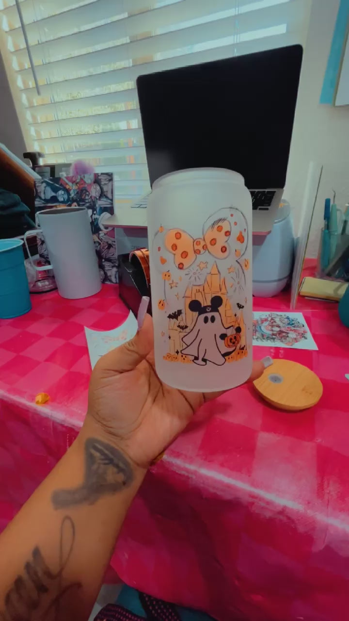 Ghostie Castle 16oz frosted glass cup