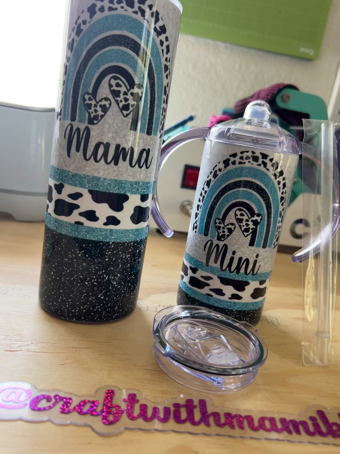 Mama and Mini Cow print Rainbow Tumbler set