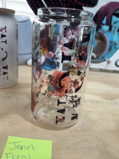 Mom floral 16oz glass cup