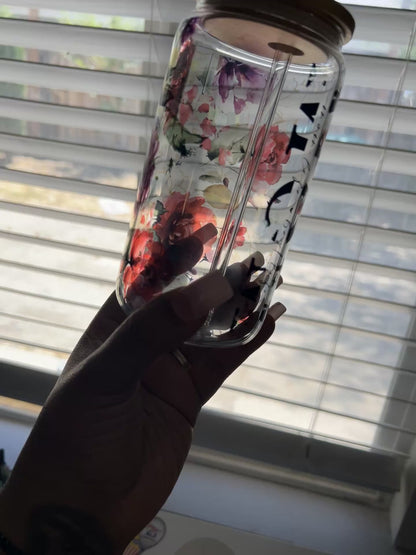 Mom floral 16oz glass cup