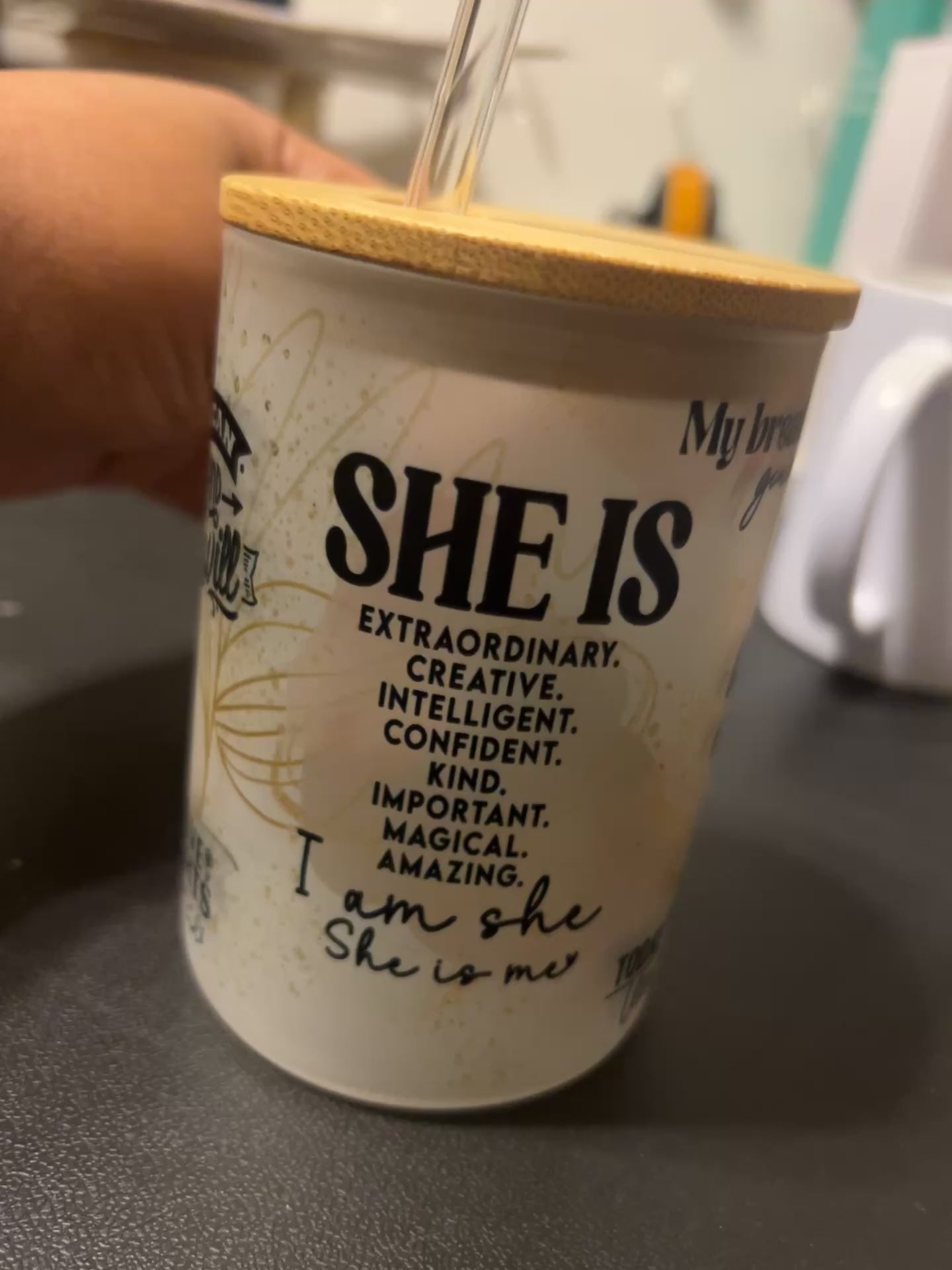 She is me affirmations (16oz frosted glass) Travel mug