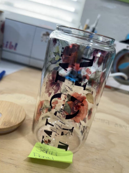 Mom floral 16oz glass cup