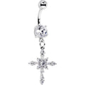 Clear Gem Glimmer Cross Dangle Belly Ring