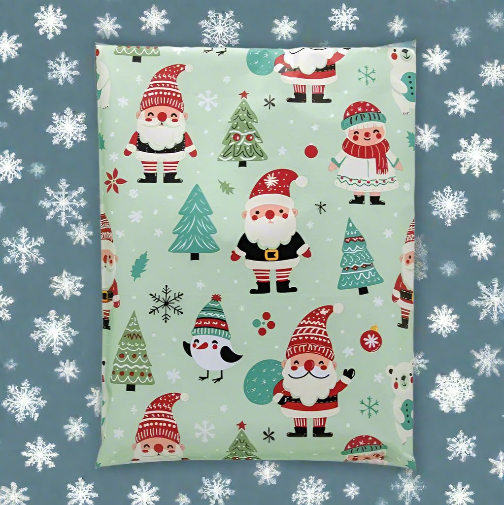 Santa Poly Mailers Size 10x13 Woodland Christmas Shipping Bags