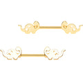 9/16 Gold IP Brontosaurus Dinosaur Nipple Ring Barbell Set