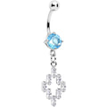 Aqua Clear Gem Decadent Cross Dangle Belly Ring