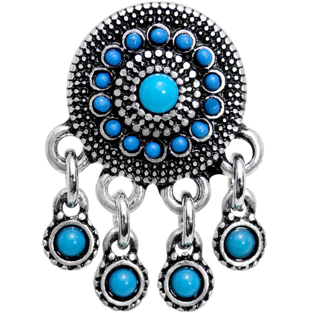 Southwest Blue Drum Dreamcatcher Dangle Double Flare Plug Set 6mm to 25mm