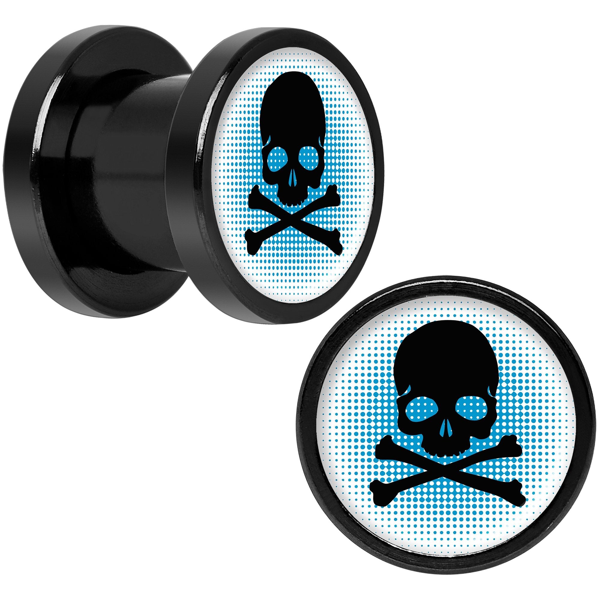 Blue Black Skull Black Anodized Screw Fit Plug Set 0G